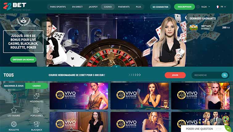 L'interface de 22Bet