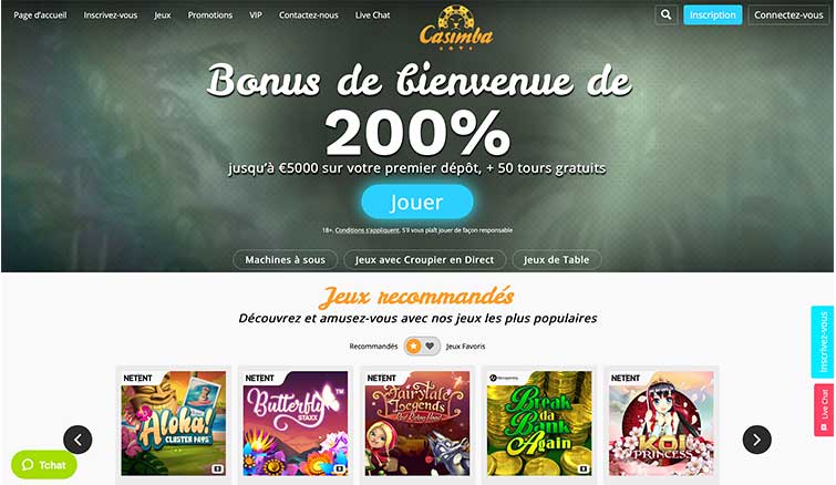 L'interface du Casimba Casino
