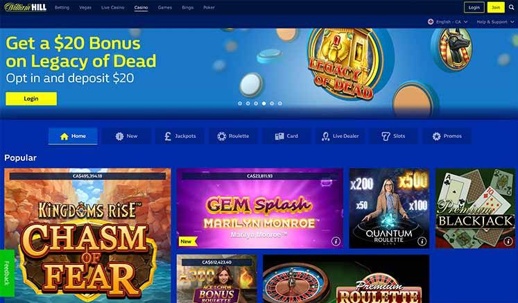 L'interface du Casino William Hill