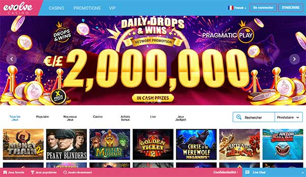 L'interface d'Evolve casino