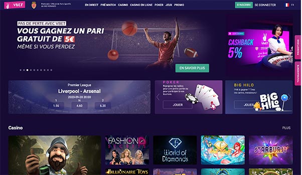 L'interface de Vbet Casino