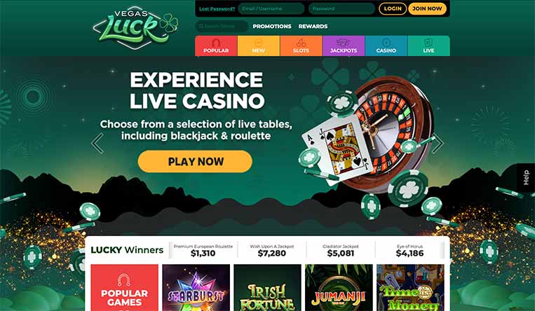 L'interface du Vegas Luck Casino