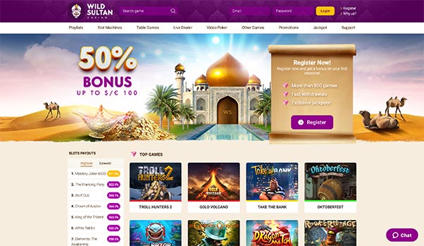 L'interface de Wild Sultan Casino