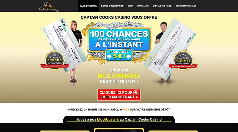 L'interface du Casino Captain Cooks